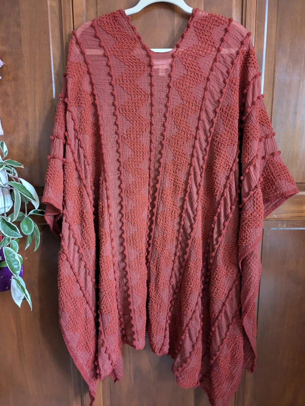 Textured Open-Front Knit Cardigan Sweater - Rust - Picture 7 of 9